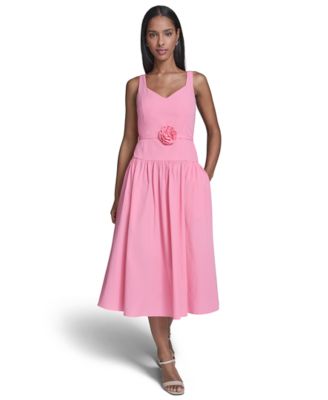 Women's 3D Floral Drop-Waist A-Line Midi Dress
