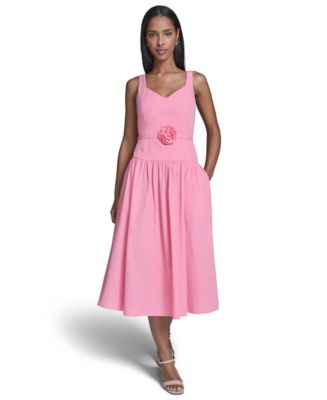 KARL LAGERFELD PARIS Women's 3D Floral Drop-Waist A-Line Midi