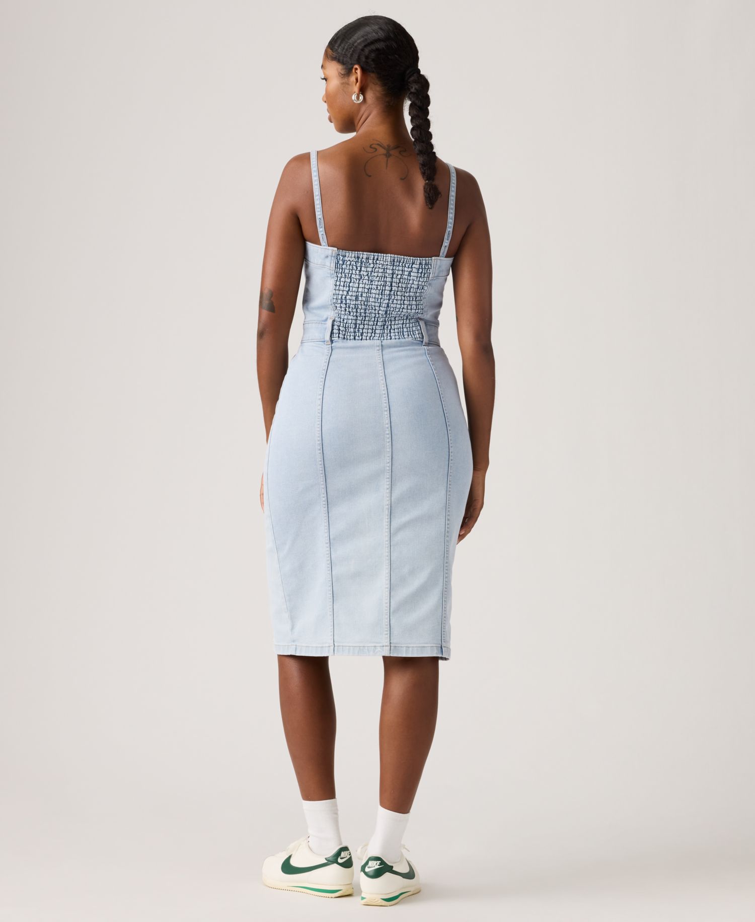Women's Denim Bustier Button-Front Dress
