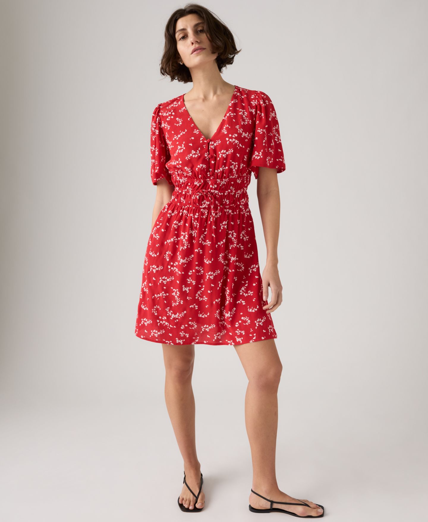 Женское платье Levi's Rylan V-Neck Mini Crepe, цвет: С принтом красный — фото 2