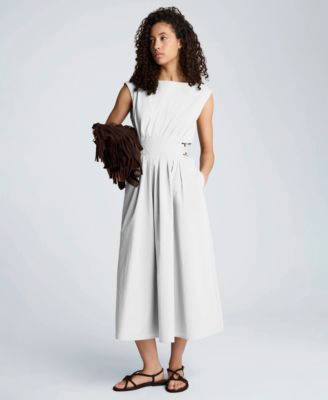 elegant white semi formal dresses Off White Color Block Flared Midi Dress main image 0