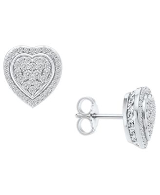 Diamond Heart Cluster Stud Earrings (1/2 ct. t.w.) in Sterling Silver