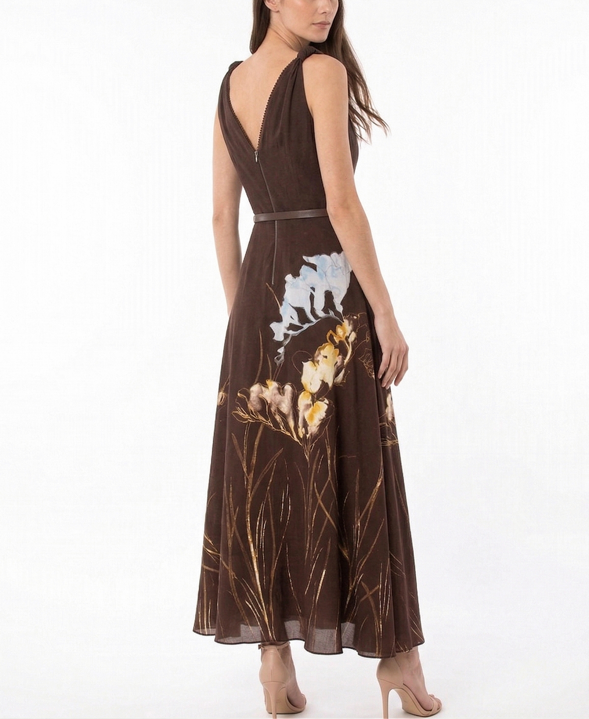 Taylor Women's Floral Belted V-Neck Sleeveless Dress