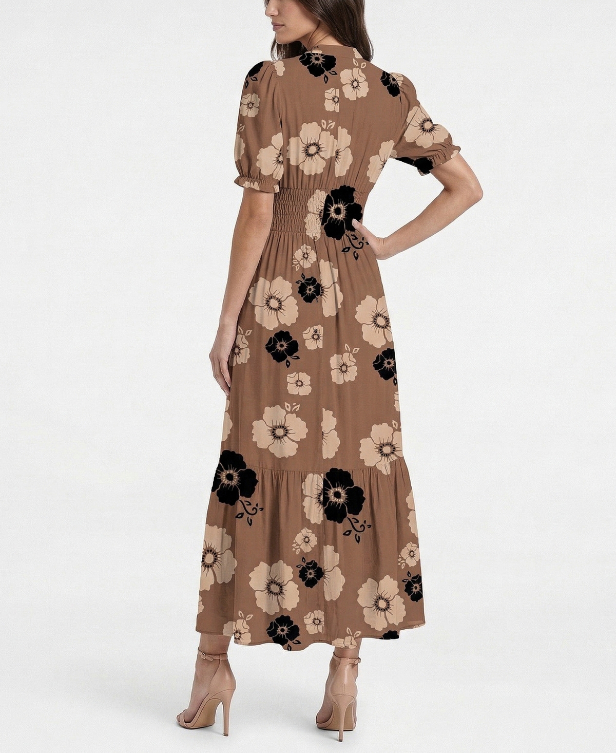 Taylor Women's Floral Print Puff-Sleeve Collared Polyester Shirt Dress