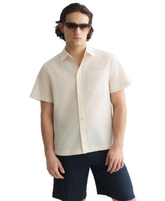 Men's Short-Sleeve Jacquard Weave Collared Shirt
