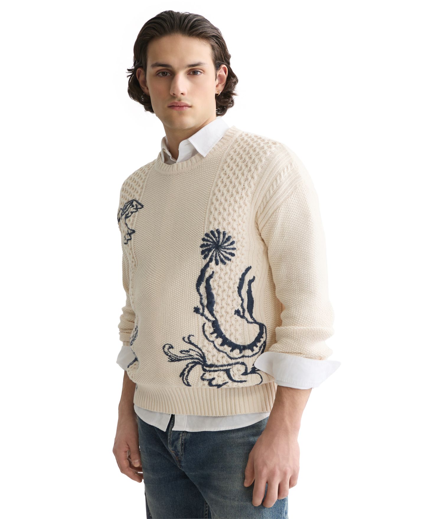 Мужской свитер SCOTCH & SODA Embroidered Pullover, цвет: Сливочный — фото 1