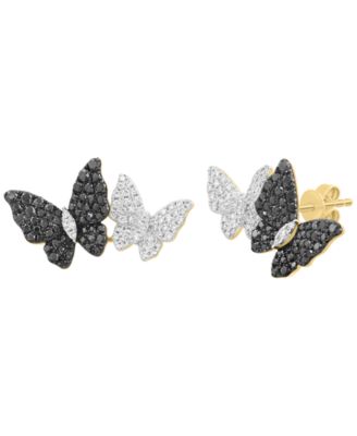 White Diamond (3/8 ct. t.w.) and Black Diamond (5/8 ct. t.w.) Butterfly Earrings in 14k Yellow Gold