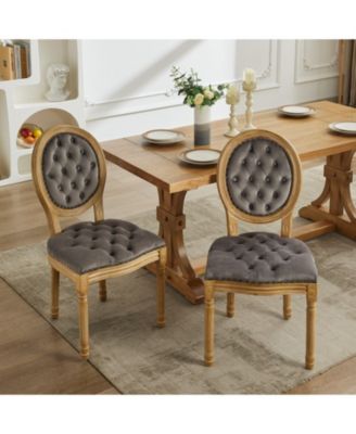 French Style Solid Wood Frame Dining Chair with Velvet Upholstery and Nailhead Trim Set of 2
