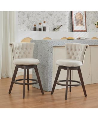 26 Inch Counter Height Swivel Bar Stools with Tufted Back and Upholstered Seat Set of 2