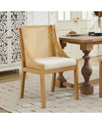 Rattan Dining Chair with Solid Wood Frame and Upholstered Seat Single Chair