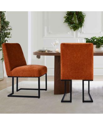 Upholstered Dining Chairs Set of 2, Lux Fabric, Metal Sled Base