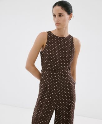 Women's Polka-Dot Belted Linen Jumpsuit