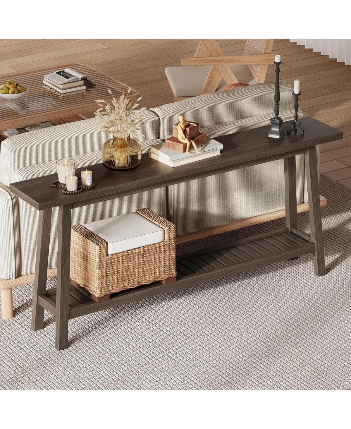 gaomon 70.9 Inch Console Table, 2-Tier Narrow Sofa Table Behind Couch, Extra Long Entryway Table for Hallway, Industrial Farmhouse Entry Table