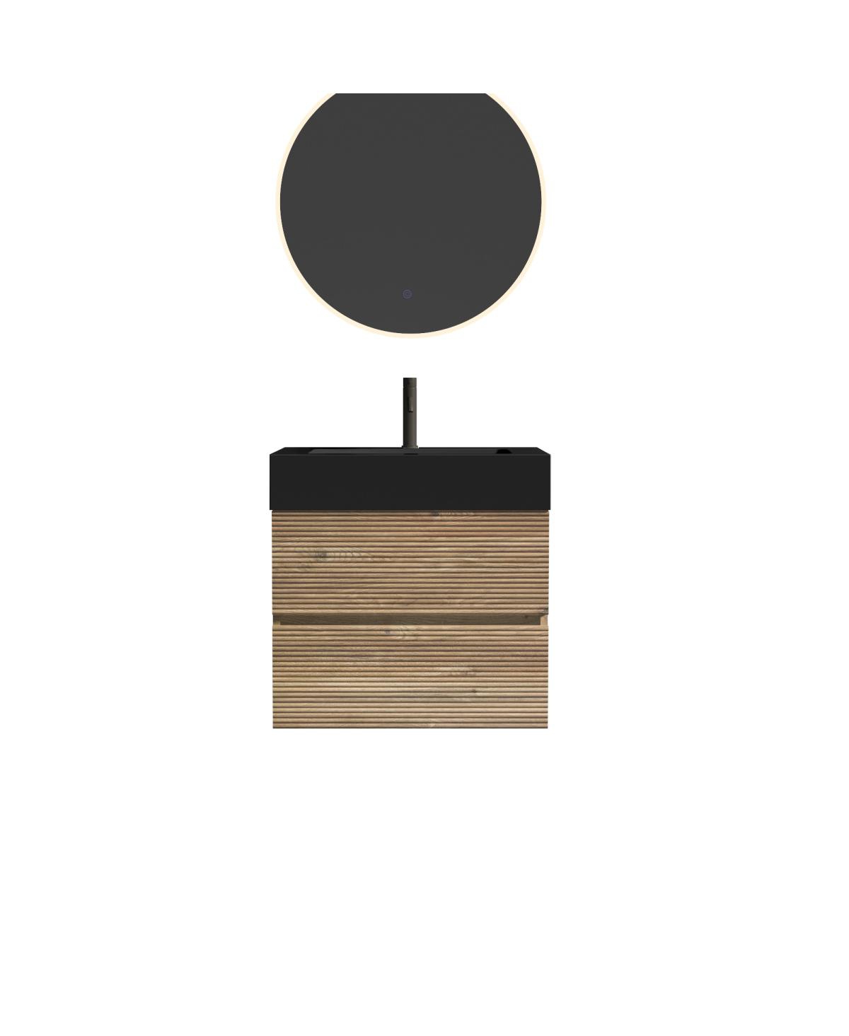 Sillysis Mid-Century Modern Bathroom Vanity with Double Drawers, Quartz Basin