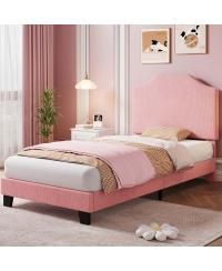 Modern Corduroy Headboard Bed Frame for Kids - Sturdy, Noise-Free Platform, No Box Spring Needed - Easy Assembly - Ideal for Boys and Girls