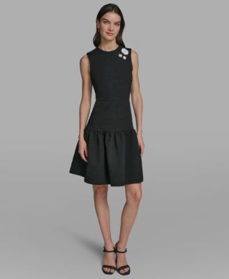 Women's Crew Neck Jacquard Ruffle Hem Dress