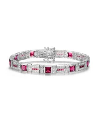 Sterling Silver White Gold Plated Multishape Tennis Bracelet