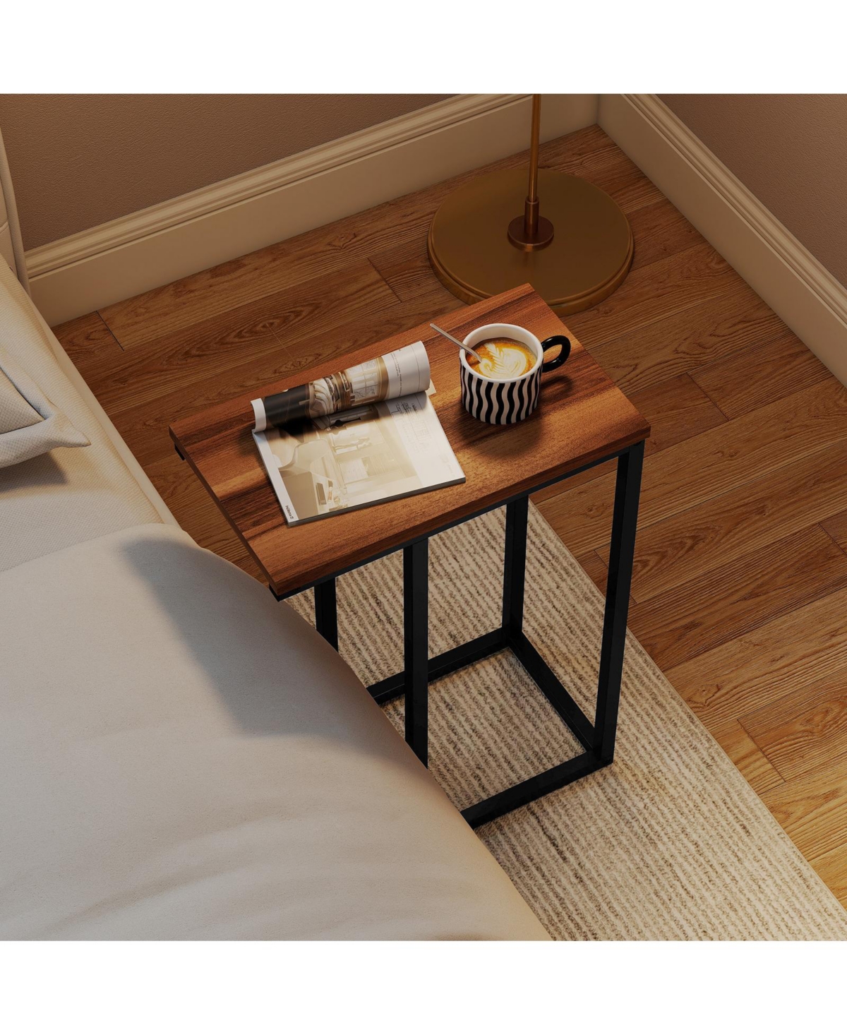 Gymax C-shaped End Table w/Adjustable Foot Pads Small Snack for Living Room