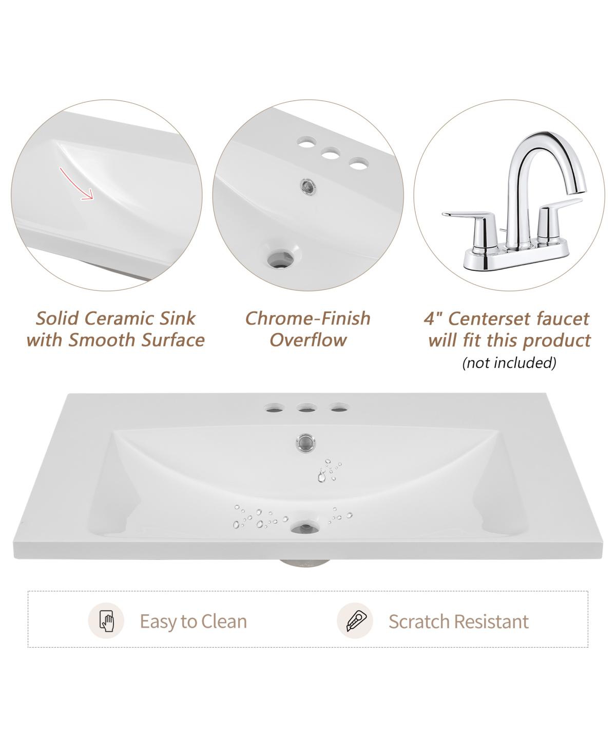 Sillysis Rectangular Ceramic Vanity Top with Sink, 3 Faucet Holes, Easy Maintenance