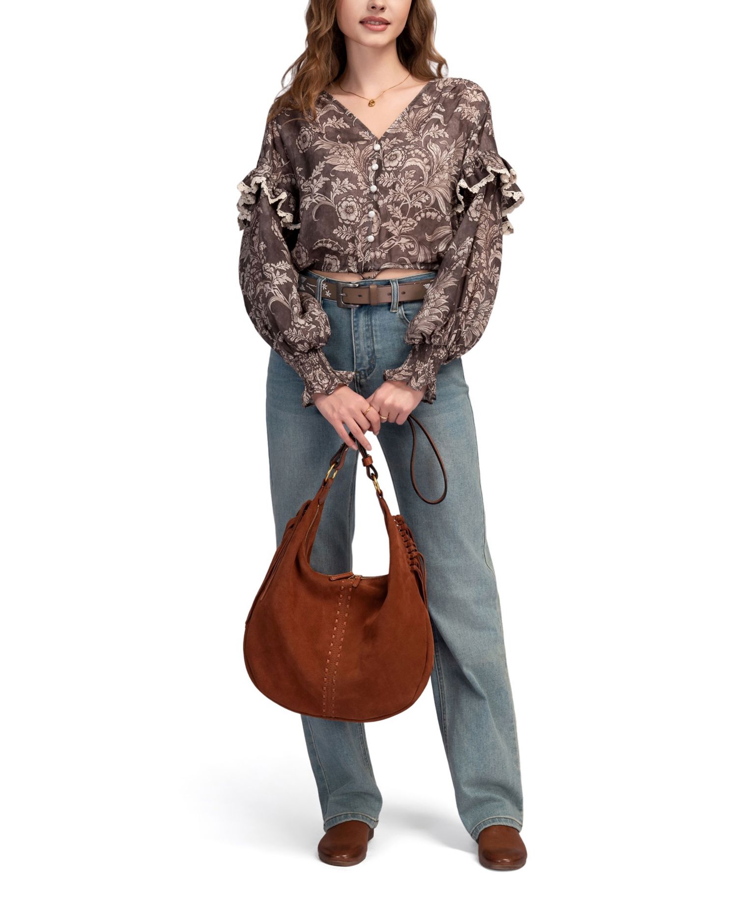 Hydrangea Large Leather Shoulder Handbag