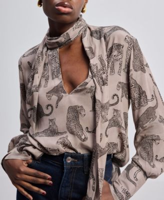 Women's Relaxed-Fit Top with Front-tie in Animal Print