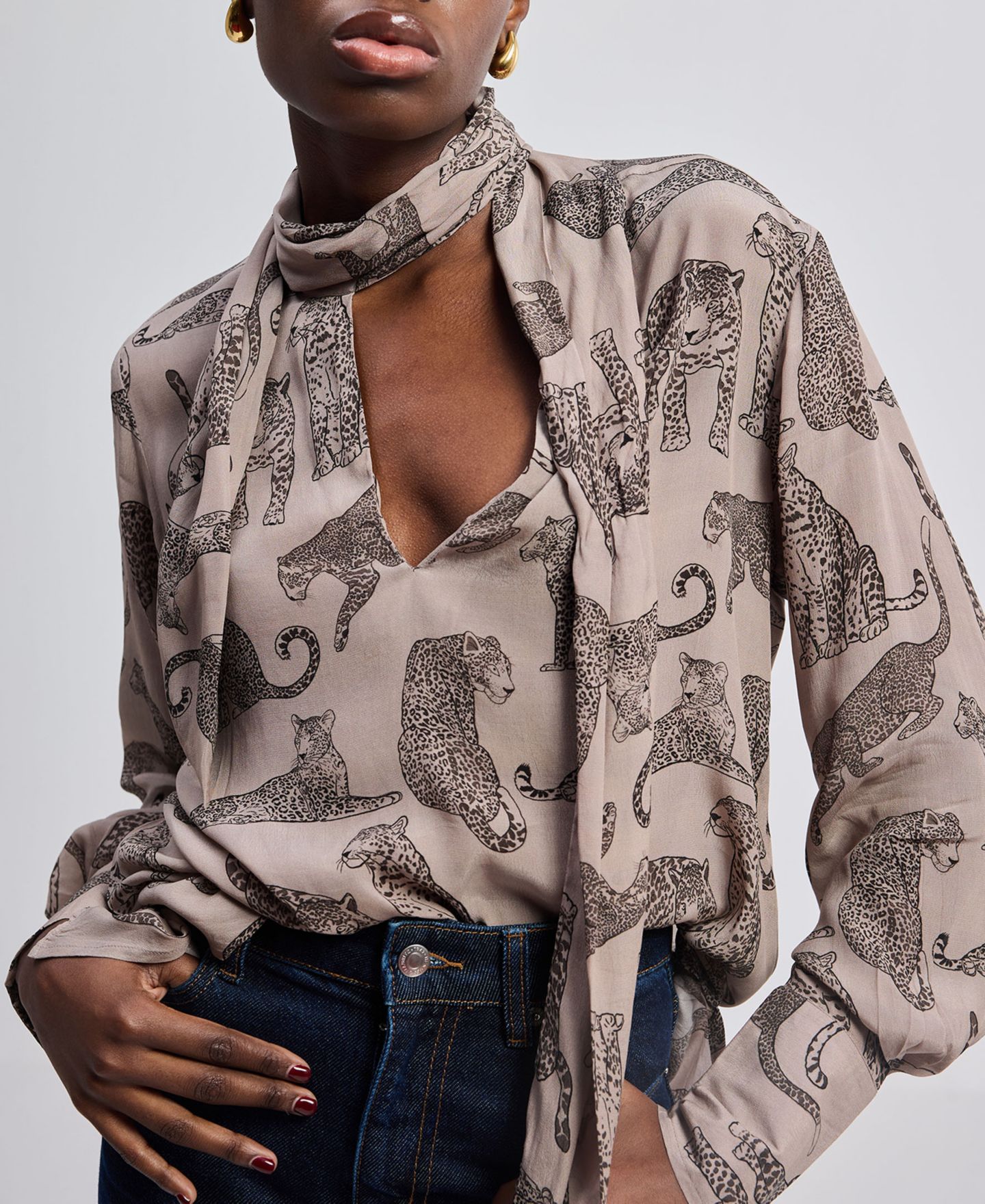 Женский топ Reistor Relaxed-Fit with Front-tie in Animal Print, цвет: Коричневый — фото 4