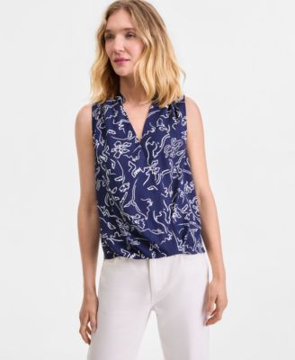 Women's Sleeveless Printed Faux-Wrap Blouse