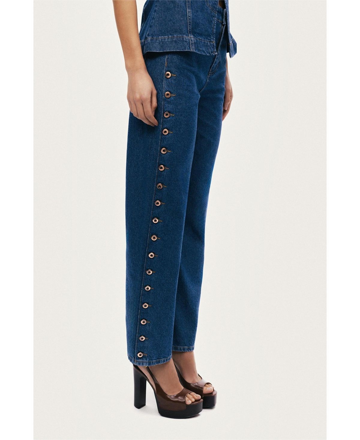 NOCTURNE Women's Eyelet Detail Wide-Leg Denim Pants view 4 — MAYCSS fashion products