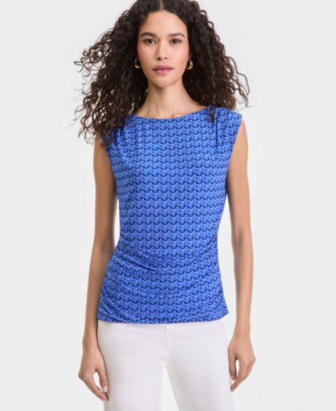 Женский топ Macy's I.N.C. International Concepts Sleeveless Printed Mesh Top, цвет: Синий