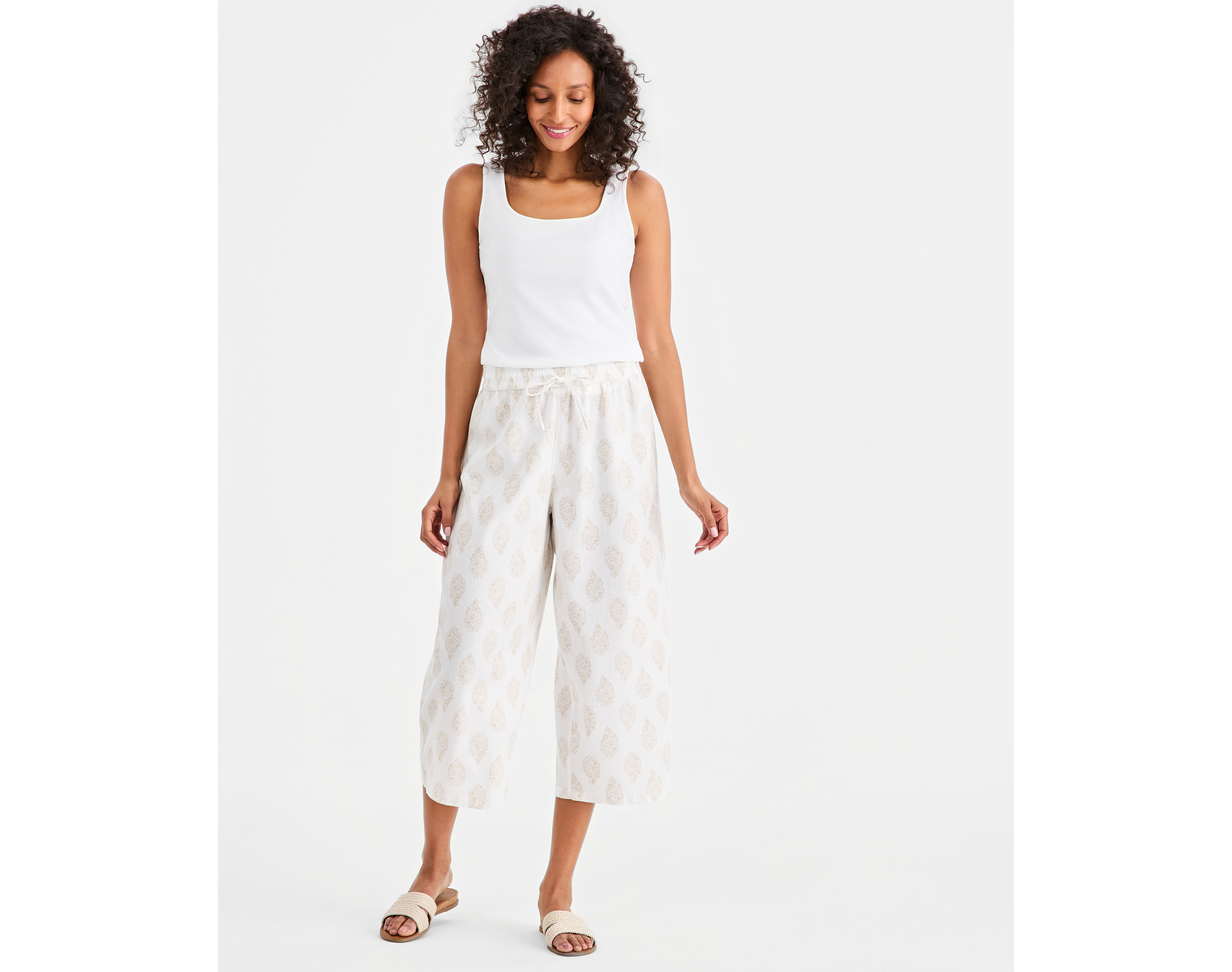 Style & Co Women's Printed Linen Wide-Leg Capri Pants, Macy's Exclusive