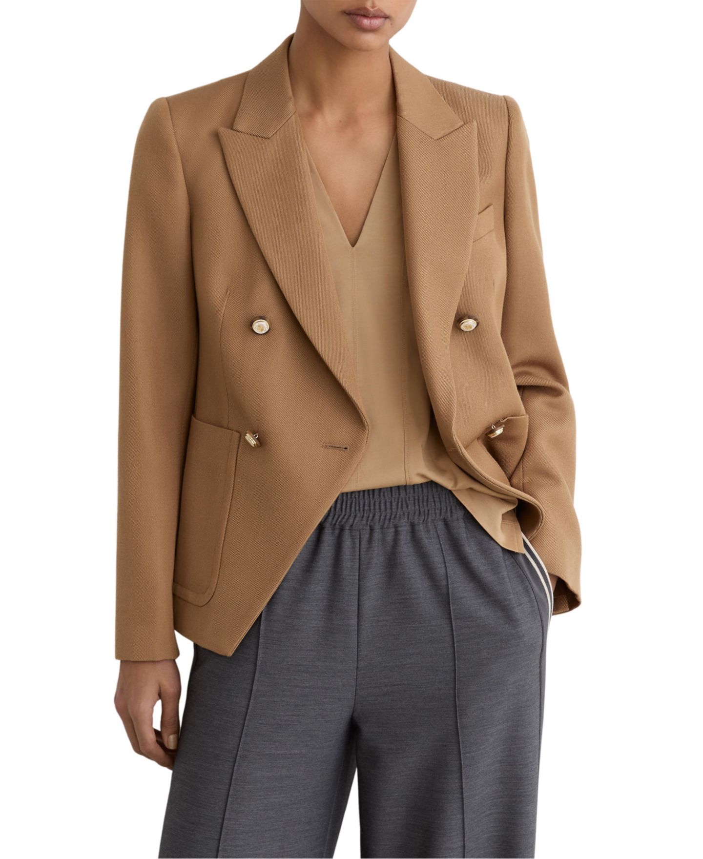 Женский пиджак REISS Gigi Wool-Blend Double-Breasted, цвет: Верблюжий — фото 3