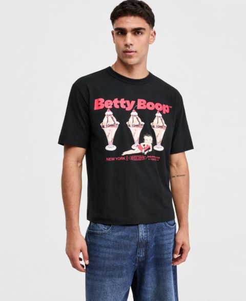 Мужская футболка Macy's Mode of One Relaxed-Fit Betty Boop Ice Cream Graphic, Exclusive, цвет: Глубокий чёрный