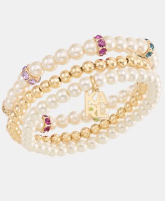 Karl Lagerfeld Paris 3-Pc. Set Crystal & Imitation Pearl Beaded Stretch Bracelets - Open