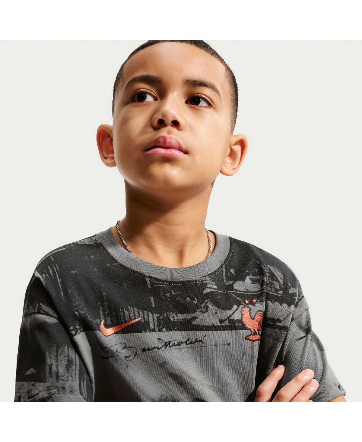 Nike Big Boys and Girls Gray France National Team Allover Print T-Shirt