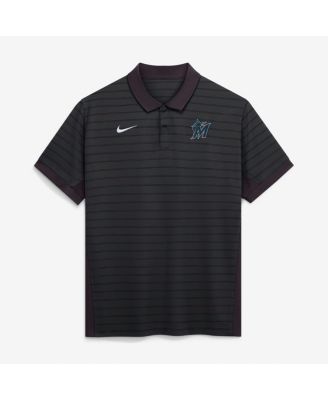 Men's Black Miami Marlins Authentic Collection Striped Victory Dri-FIT Polo Shirt