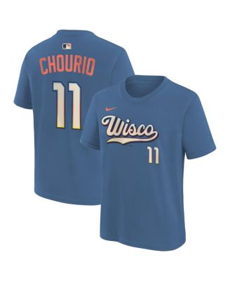 Big Boys and Girls Jackson Chourio Blue Milwaukee Brewers 2026 City Connect Name & Number T-Shirt