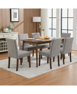 Set of 6 Modern Linen Fabric Upholstered Dining Chairs, Kitchen Side Chairs with Solid Wood Legs