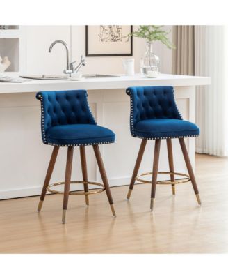 Bar Stools Set of 2, Counter Height Chairs with Nailhead Trim, Button-Tufted, Bentwood Legs and Pull Ring for Kitchen Island, Home Pub
