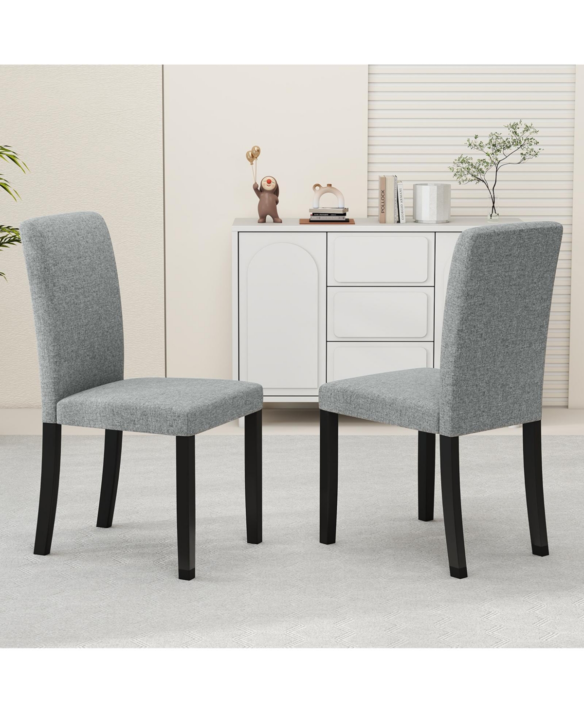 Gymax Dining Chair Set of 2 Mid-Century Modern Fabric Upholstered Parson Chairs
