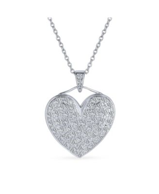 Romantic Big Pave Cubic Zirconia CZ Puff Heart Shape Pendant Necklace