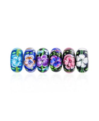 Colorful Mix Set Floral Flowers Murano Glass Charm Bead for Bracelet .925 Sterling Silver