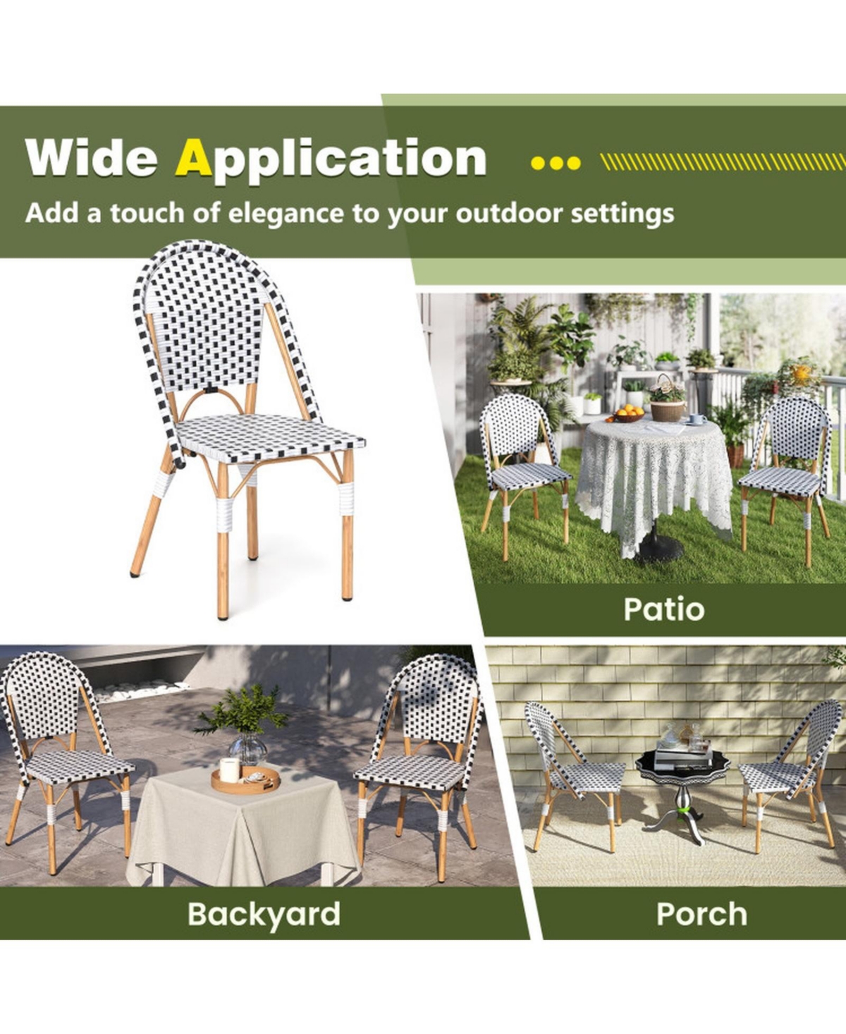 Gouun Stackable Outdoor Armchairs Set of 4 with Breathable Mesh and Metal Frame