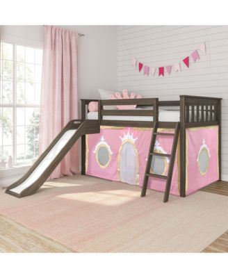 Low Loft With Easy Slide and Light Pink and Gold Princess Curtain