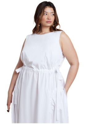 ELOQUII Women's Cinch Waist Poplin Midi Dress - Bright White