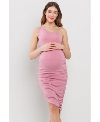 Maternity One-Shoulder Ruched Asymmetrical Bodycon Dress