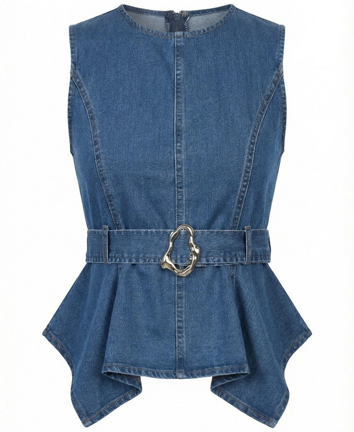 Modenaire Women's Belted Denim Peplum Top