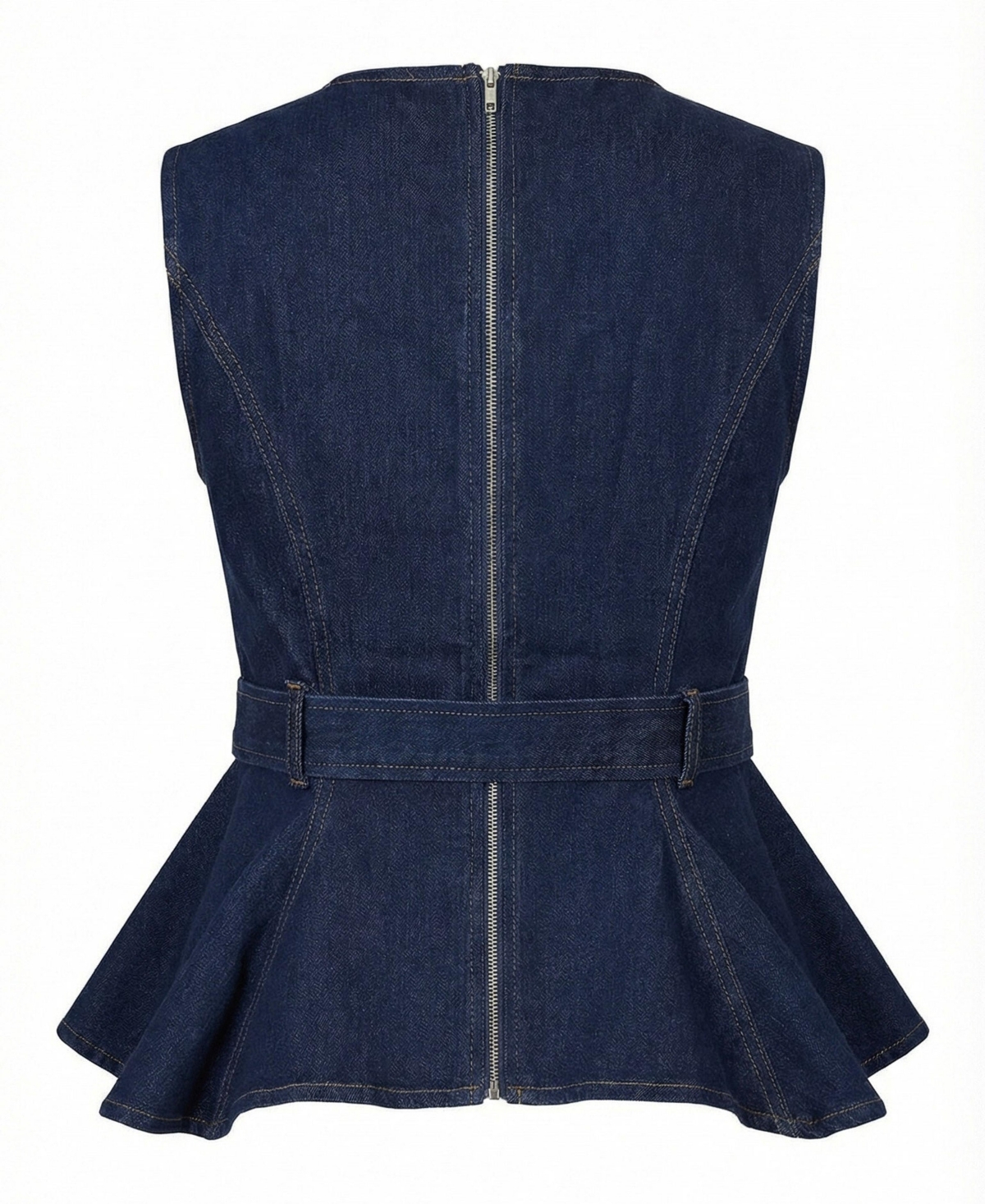 Modenaire Women's Belted Denim Peplum Top