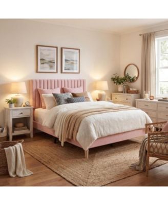Upholstered Platform Bed with Adjustable Tufted Headboard and Slat Support