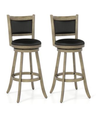 29 Inch Wooden Counter Height Stools 2 Piece Swivel Bar Chair Set