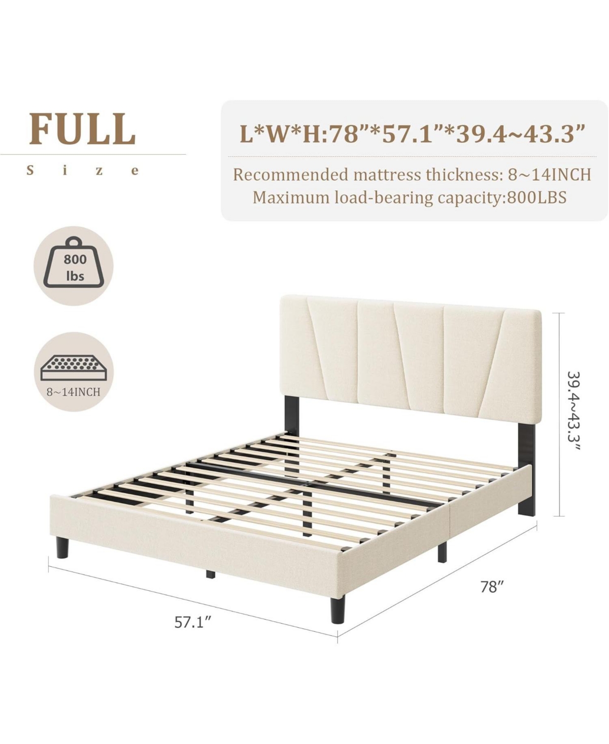 gaomon Upholstered Platform Bed with Adjustable Headboard Wooden Slats